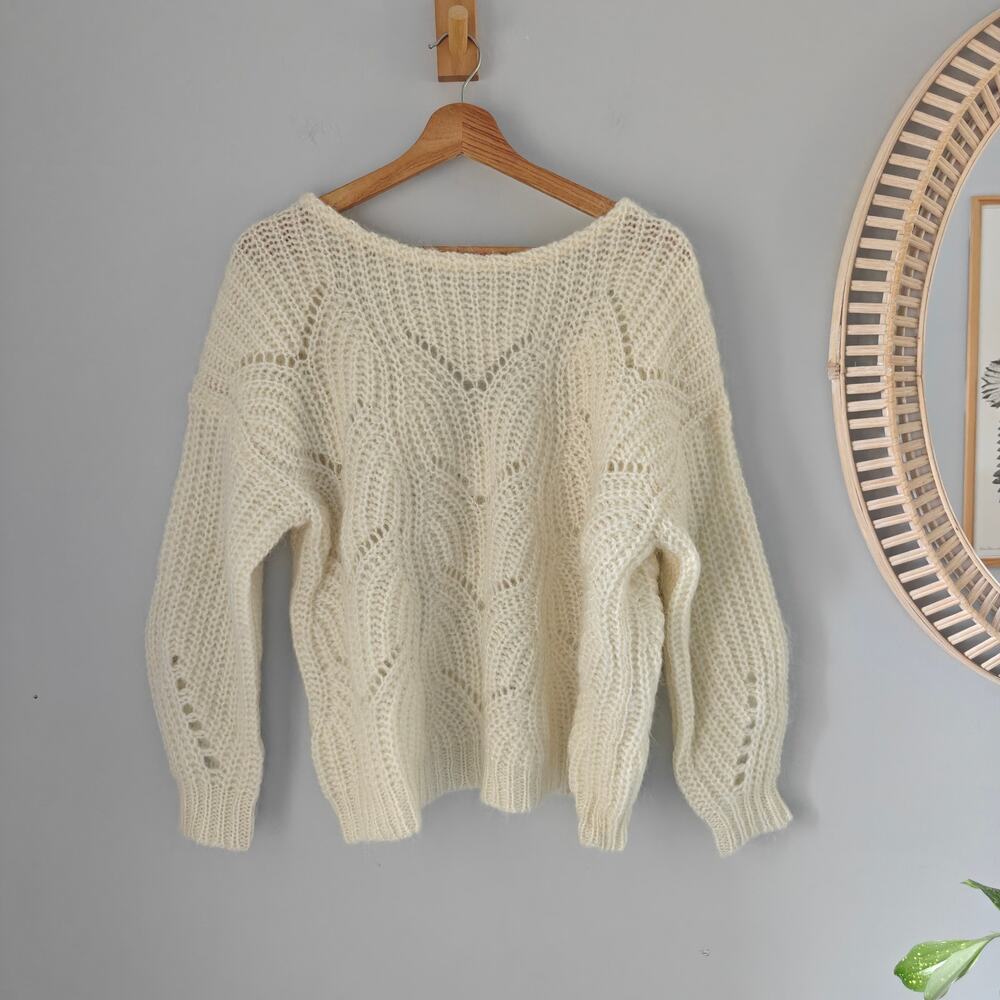 SEZANE Simone Jumper Ecru Mohair Merino Sweater Low Back S EUC